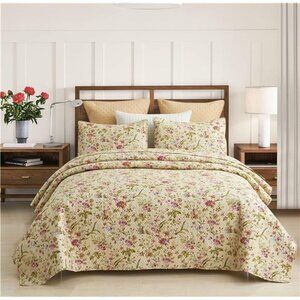 Floral Quilt Set King Size, Reversible Cotton Quilt Bedding Set
